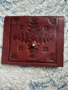 Hand-Tooled Leather Wallet in Deep Brown with Brass Snap